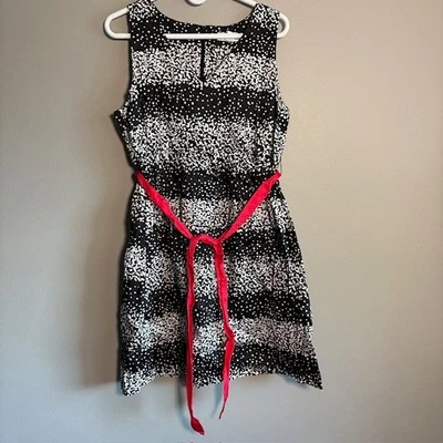 Motherhood Maternity Women's Sleeveless Dress L Black White Dot Pattern Red Tie - Image 1 of 4