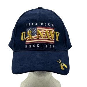 Hard Rock U.S. Navy Hat American Flag Embroidered Baseball Cap Blue Adjustable - Picture 1 of 11