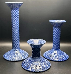 Kerzenständer 3er Set Bordallo Pinheiro Basketweave blau - Bild 1 von 14
