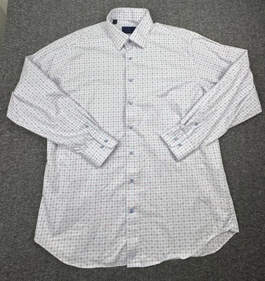 Camisa de vestir abotonada David Donahue para hombre talla 36/37 17 blanca púrpura azul a cuadros Foto 1 de 4