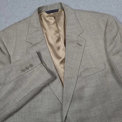 Blazer Brooks Brothers Hombre 46 Largo Beige Lana Seda Lino Espiga Abrigo Deportivo Foto 1 de 4