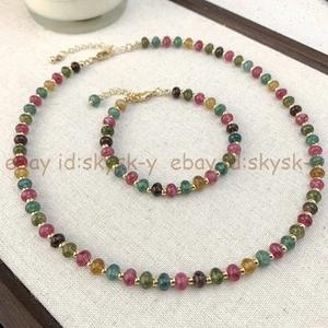 Juego de pulsera collar cuentas piedras preciosas rondelle turmalina colorida natural 6/8 mm - Imagen 1 de 8
