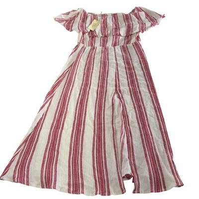 Vestido Elan Para Mujer 3X Rojo Blanco Rayas Hombro Descubierto Maxi Boho Verano Algodón Foto 1 de 4