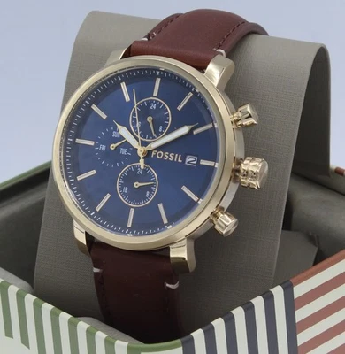 NUEVO RELOJ PARA HOMBRES AUTÉNTICO FÓSIL RHETT CRONÓGRAFO ORO AZUL MARRÓN CUERO BQ2848 Foto 1 de 4