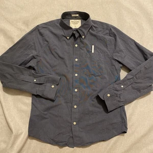 Abercrombie Fitch Denim Plaid Shirt Mens Large Button Up Muscle Fit Shirt Blue - Picture 1 of 6