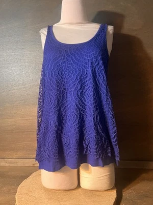 LC Lauren Conrad 女式蓝色蕾丝衬里背心上衣衬衫,尺寸大号领带背面 — 第 1/4 张图片