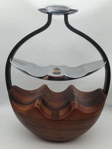 Nambe Amboss Akazienholz Metall 5 Flaschen Weinkorb Regal Neil Cohen - Bild 1 von 10