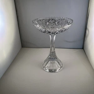 American Brilliant Cut Glass Crystal Compote Petticoat base shape 9” - Picture 1 of 14
