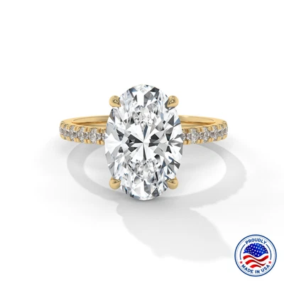 Anillo de diamantes cultivados en laboratorio ovalado certificado IGI de oro de 14 quilates de 3,50 quilates - Opciones de tamaño/metal Foto 1 de 4