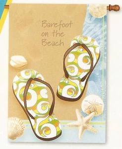 28"x40" BAREFOOT ON THE BEACH Ocean Flip Flops Sea Shells Large Banner Flag - Picture 1 of 1