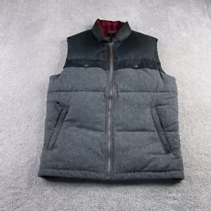 Woolrich Vest Men Medium Grey Wool Blend Duck Down Insulated Puffer Yoke Pockets - Picture 1 of 15