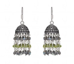 Peridot Labradorite Gemstone Jhumki Earrings In Silver For Women Ge061053 - Picture 1 of 4