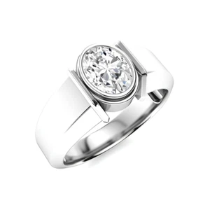 Oval Cut Lab Created 0.70 Ct Engagement Mens Diamond Ring PT950 Platinum Band - Picture 1 of 9