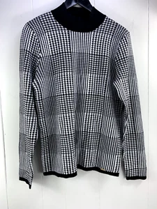 Maglione pullover donna Tahari finto collo pied de poule manica lunga taglia L nero - Foto 1 di 18