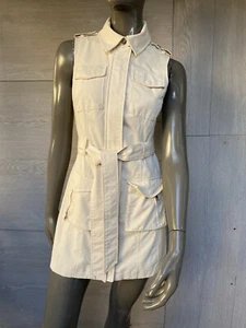 BEBE Cream Sleeveless Vest Coat Zip & Snap Strap Waist Pockets Women’s Sixe XS - Picture 1 of 24