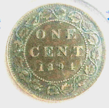 1894 CANADA ONE 1 CENT PENNY COPPER COIN - LARGE THICK 4 - QUEEN VICTORIA (461)