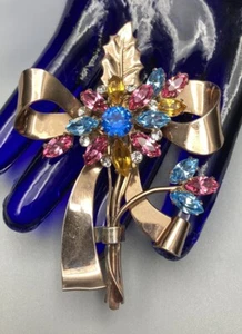 Coro Craft Sterling Signed 1940s Rose-gold Vermeil Brooch 3.25” 29g Adolf Katz - Picture 1 of 14