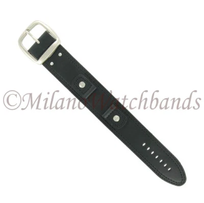 18mm Milano Black Genuine Leather X-Wide Military Style Cuff Watch Band 19120 - Image 1 of 4