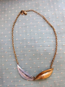 VTG MARJORIE BAER SF MIXED METAL MODERNIST PENDANT NECKLACE LEAVES NATURE 21" - Picture 1 of 9