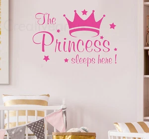 Princess Sleeps Here Crown Wall Sticker Princess Quotes Princess Girls Wall Art - Picture 1 of 7