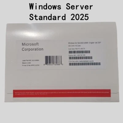 Microsoft Windows Server 2025 Standard 64-Bit 16 Core Product DVD With Key US - Image 1 of 2