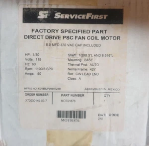 Emerson ServiceFirst MOT01876 Direct Drive PSC Fan Coil Motor 1/30 HP 115V - Picture 1 of 1