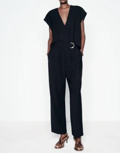 NEW ZARA AW24 BLACK JUMPSUIT WITH BELT 3897/160 MONO NEGRO LARGO CON CINTURÓN - Imagen 1 de 10