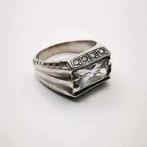 Vintage Handsome Mens Womens 925 Sterling Silver Cubic Zirconia Ring 9,3 g - Picture 1 of 7