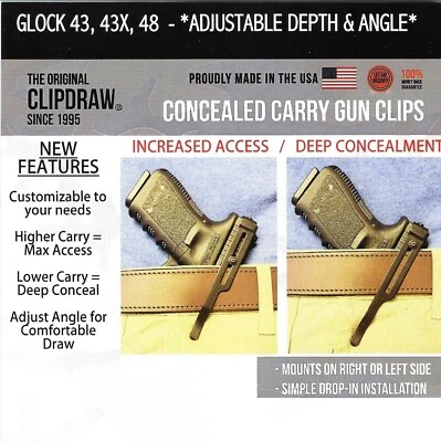 Clipdraw Clip de cinturón ajustable para Glock 43 43X y 48 9 mm IWB negro ambidiestro Foto 1 de 4