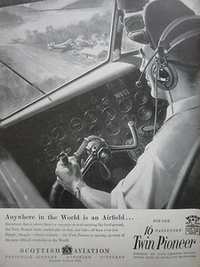 8/1958 PUB SCOTTISH AVIATION TWIN PIONEER 16 SITZER FLUGZEUG PILOT ORIGINAL ANZEIGE - Bild 1 von 1
