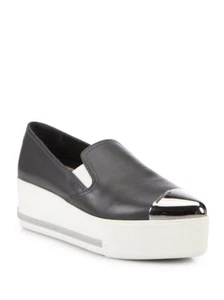 MIU MIU DARK GREY METAL TOE LOGO PLATFORM SLIP ON SNEAKERS EU 39.5 I LOVE SHOES - Picture 1 of 9