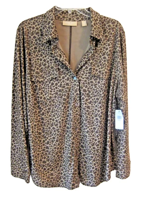 NWT NEW $74.00 Kate Hill Woman 2X  Faux Suede Animal Print Shirt Jac Button Down - Image 1 of 4