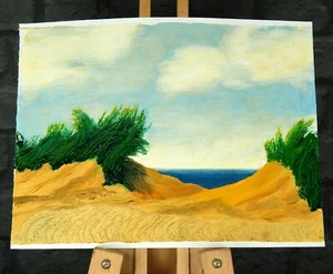 Original Vintage Oil Painting on Canvas Coast Seaside Sea Sandy Beach Coast #D - Picture 1 of 6