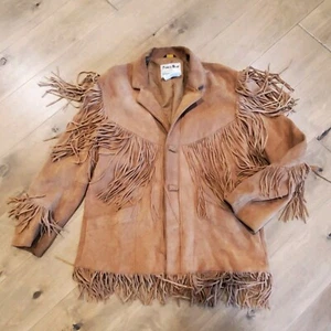 Pioneer Wear Suede Leather Coat Jacket Fringe Western Hippie VTG 60s 70s Mens 44 - Picture 1 of 18