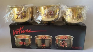 Silvestri Solid Brass Votive Candle Holder Set of 3 with Red Cinnamon Candles - Picture 1 of 9