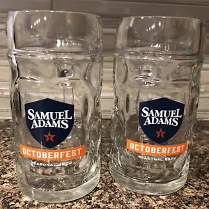 Samuel Sam Adams Octoberfest 0.5L Thumbprint Beer Glass Mug Stein Set of 2 Mugs - Picture 1 of 7