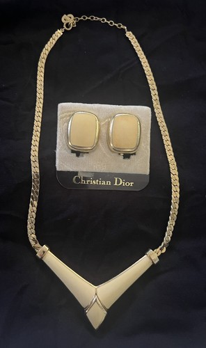 Set Collana e Orecchini Vintage Christian Dior Art Déco Smalto Oro