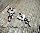 BULK Lock Key Charms Antiqued Silver 50 pieces Wholesale Heart Keyhole Steampunk
