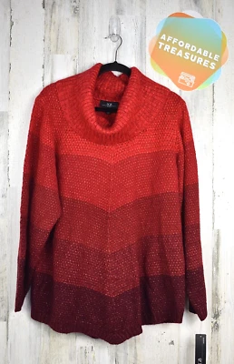 Suéter AGB Mujer Tonos de Rojo con Cuello Capucha Tejido Dorado Talla 1X NUEVO NUEVO CON ETIQUETAS Foto 1 de 4