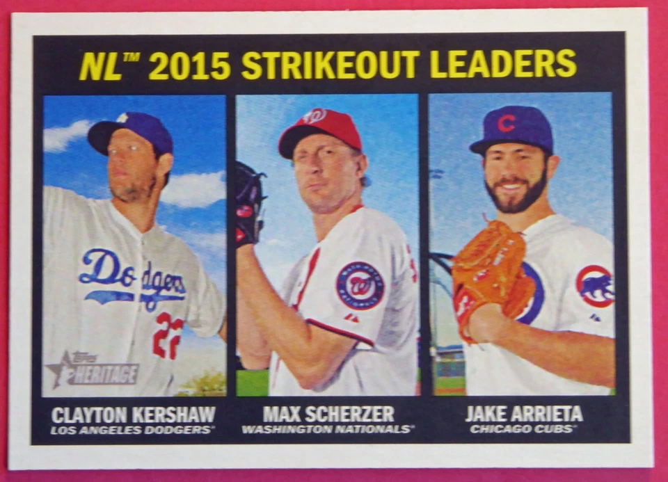 2016 Topps Heritage NL Strikeout Leaders #238 Kershaw, Scherzer & Arrieta NM+ - Image 1 of 1