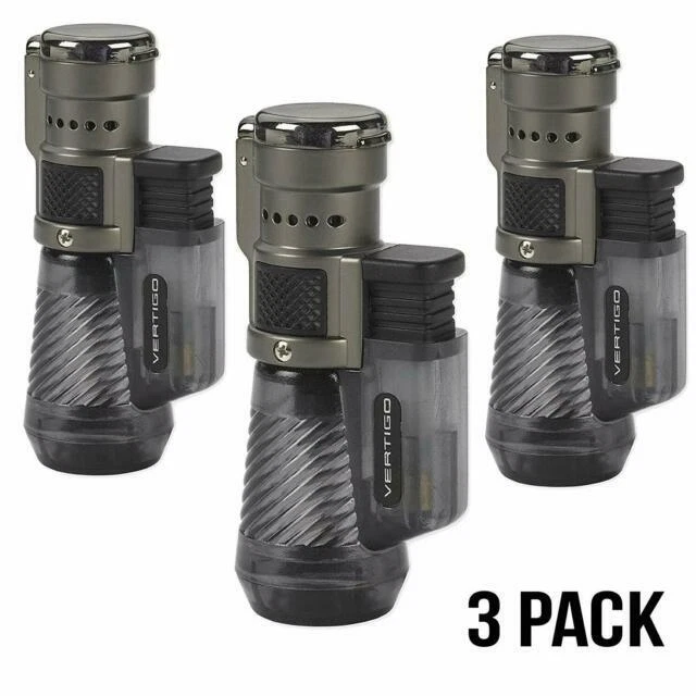 Vertigo by Lotus Cyclone Triple Torch Cigar Lighter - Charcoal, Pack of 3