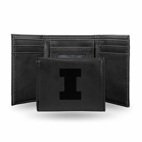 Illinois Fighting Illini Laser Engraved Black Trifold Wallet Cover