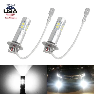 2Pcs 6000K 55W H3 LED Fog Light Bulb Conversion Kit Super Bright White DRL Lamp- - Image 1 of 4