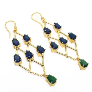 Orecchini a perno Iolite blu scintillante placcati oro gioielli matrimonio regalo 2" I951 - Foto 1 di 5