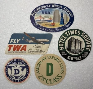 Vintage Amerikanische Reisegepäcketiketten 5 Stück SELTEN USA Reise Sammlung - Bild 1 von 6