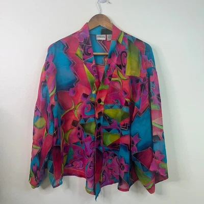 Blusa estilo kimono estampado abstracto maximalista 100 % seda Chicos para mujer talla 3 (XL) Foto 1 de 4