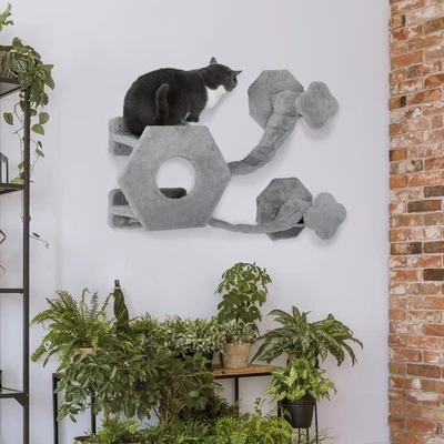 PawHut Katzen Kletterwand, Katzenliege mit Stufen, Katzenhöhle, Sprungturm