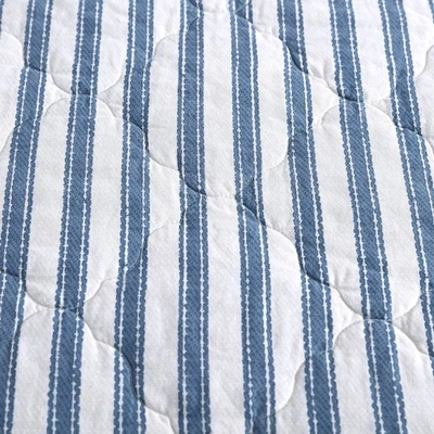 Stone Cottage Willow Way Ticking Stripe Cotton Blue 3 Piece Quilt Set-Full/Queen - Image 1 of 4