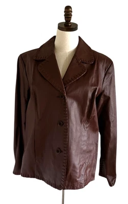NWOT Terry Lewis Sz L Leather Chestnut Brown Blazer Jacket Classic Luxury Coat - Image 1 of 4