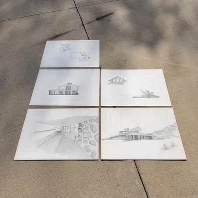 Vintage 1960s Frank Lloyd Wright Jorgine Boomer House 1953 Study Sketches Set 5 - Image 1 of 4
